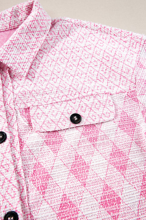 Geometric Checkered Print Textured Flap Pocket Jacket