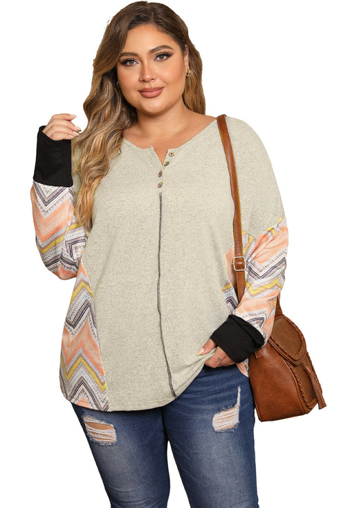 Geometric Chevron Sleeve Stretch Comfort Top