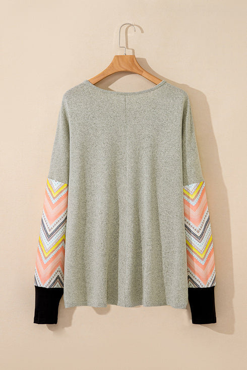 Geometric Chevron Sleeve Stretch Comfort Top