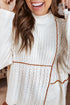 Geometric Contrast Stitch Detail Mixed Texture Mock Neck Sweater