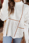 Geometric Contrast Stitch Detail Mixed Texture Mock Neck Sweater