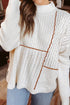 Geometric Contrast Stitch Detail Mixed Texture Mock Neck Sweater