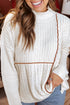Geometric Contrast Stitch Detail Mixed Texture Mock Neck Sweater