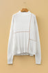 Geometric Contrast Stitch Detail Mixed Texture Mock Neck Sweater