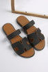Geometric Cut Out Band Faux Leather Flat Slippers