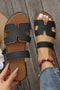 Geometric Cut Out Band Faux Leather Flat Slippers