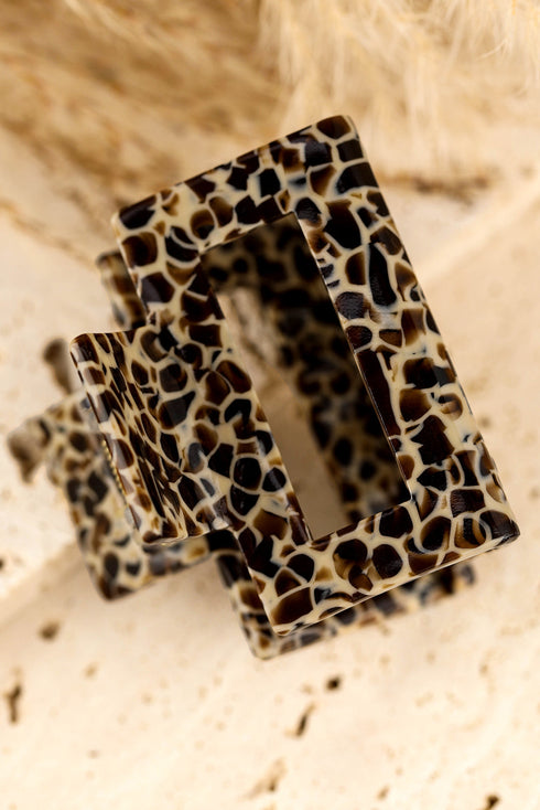 Geometric Cutout Animal Print Square Hair Claw Clip