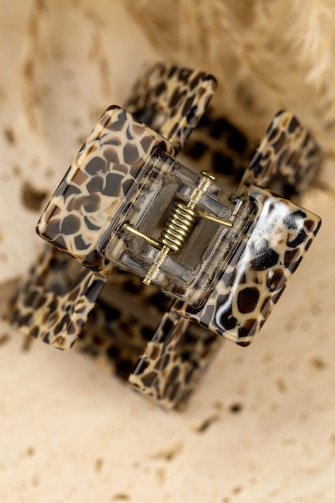 Geometric Cutout Animal Print Square Hair Claw Clip