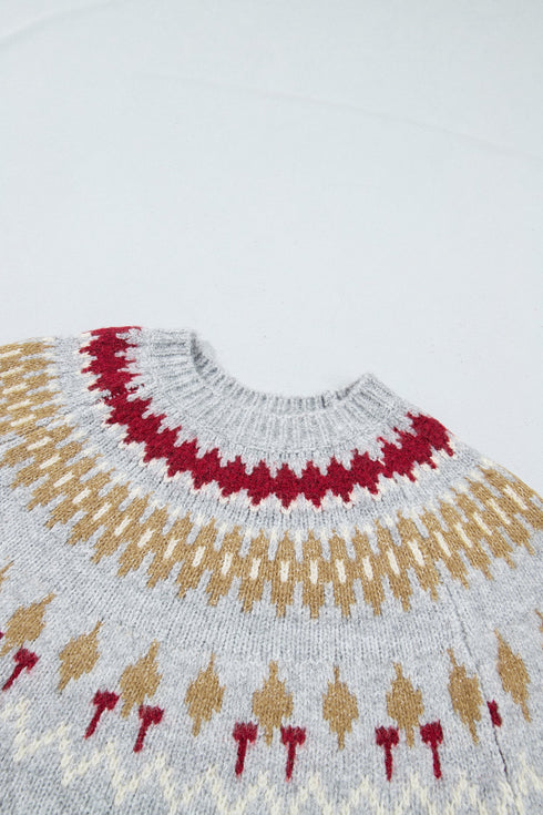 Geometric Detail Round Neck Alpine Inspired Layering Sweater