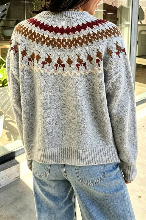 Geometric Detail Round Neck Alpine Inspired Layering Sweater