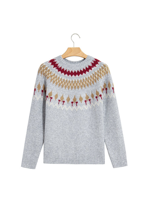 Geometric Detail Round Neck Alpine Inspired Layering Sweater