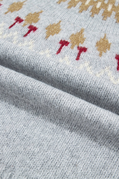 Geometric Detail Round Neck Alpine Inspired Layering Sweater