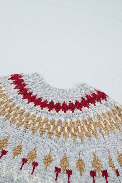 Geometric Detail Round Neck Alpine Inspired Layering Sweater