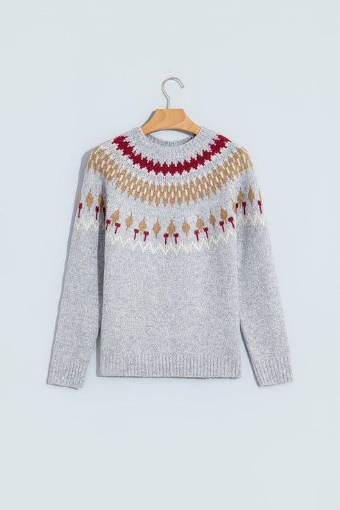 Geometric Detail Round Neck Alpine Inspired Layering Sweater