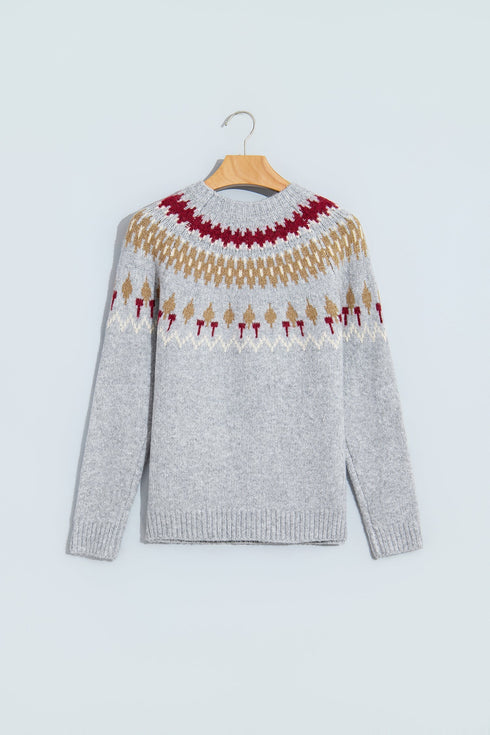 Geometric Detail Round Neck Alpine Inspired Layering Sweater
