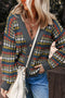 Geometric Diamond Pattern Button Down V Neck Knit Cardigan