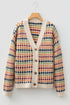 Geometric Diamond Pattern Button Down V Neck Knit Cardigan