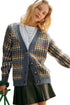 Geometric Diamond Pattern Button Down V Neck Knit Cardigan