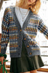 Geometric Diamond Pattern Button Down V Neck Knit Cardigan