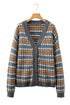 Geometric Diamond Pattern Button Down V Neck Knit Cardigan