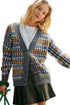 Geometric Diamond Pattern Button Down V Neck Knit Cardigan