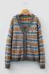 Geometric Diamond Pattern Button Down V Neck Knit Cardigan