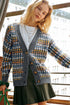 Geometric Diamond Pattern Button Down V Neck Knit Cardigan