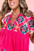 Geometric Embroidered Cotton V Neck Tassel Tie Blouse