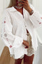 Geometric Embroidered Eyelet Button Front Collared Shirt