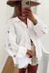 Geometric Embroidered Eyelet Button Front Collared Shirt