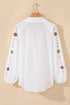 Geometric Embroidered Eyelet Button Front Collared Shirt
