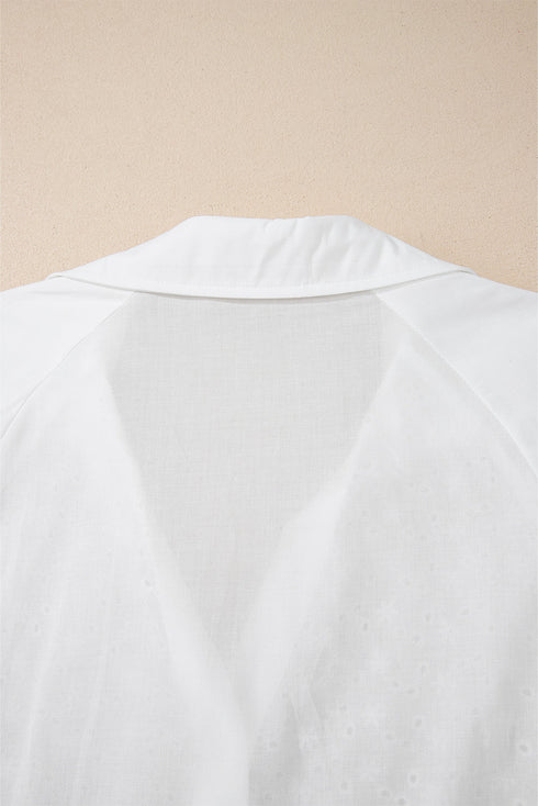 Geometric Embroidered Eyelet Button Front Collared Shirt