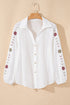 Geometric Embroidered Eyelet Button Front Collared Shirt