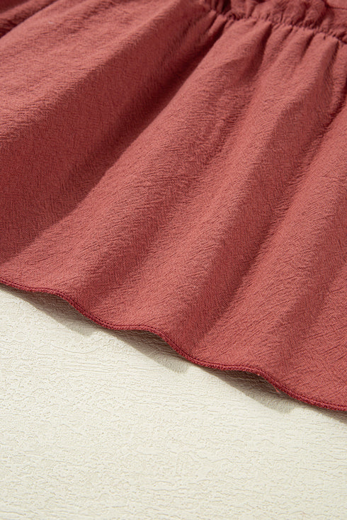 Geometric Embroidered Smocked Bodice Ruffle Strap Tiered A Line Mini Dress