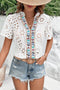 Geometric Embroidered V Neck Long Sleeve Cotton Boho Shirt