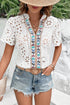 Geometric Embroidered V Neck Long Sleeve Cotton Boho Shirt