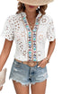 Geometric Embroidered V Neck Long Sleeve Cotton Boho Shirt