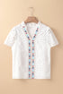Geometric Embroidered V Neck Long Sleeve Cotton Boho Shirt