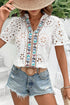 Geometric Embroidered V Neck Long Sleeve Cotton Boho Shirt