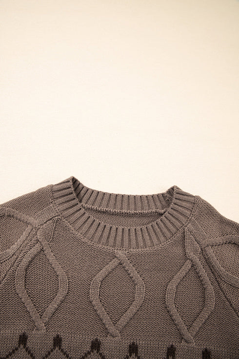Geometric Fair Isle Mixed Texture Crew Neck Sweater