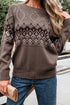 Geometric Fair Isle Mixed Texture Crew Neck Sweater