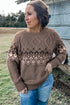 Geometric Fair Isle Mixed Texture Crew Neck Sweater
