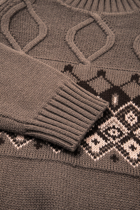 Geometric Fair Isle Mixed Texture Crew Neck Sweater