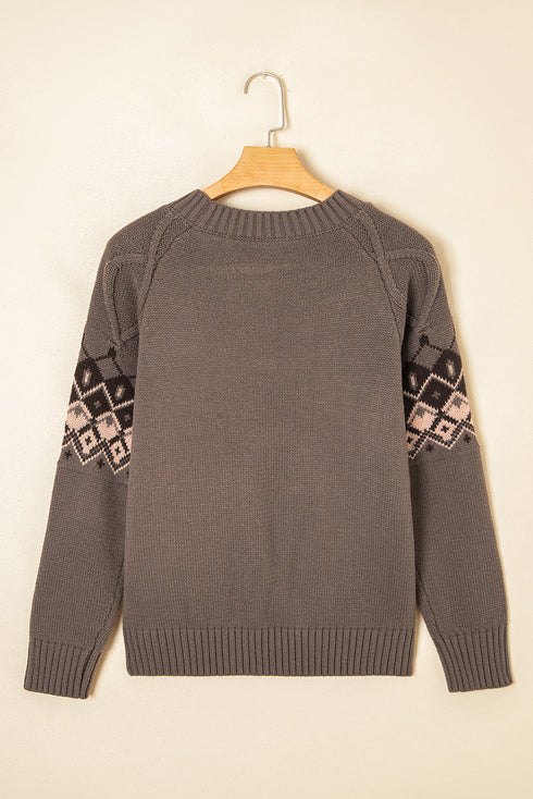 Geometric Fair Isle Mixed Texture Crew Neck Sweater