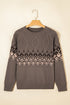 Geometric Fair Isle Mixed Texture Crew Neck Sweater