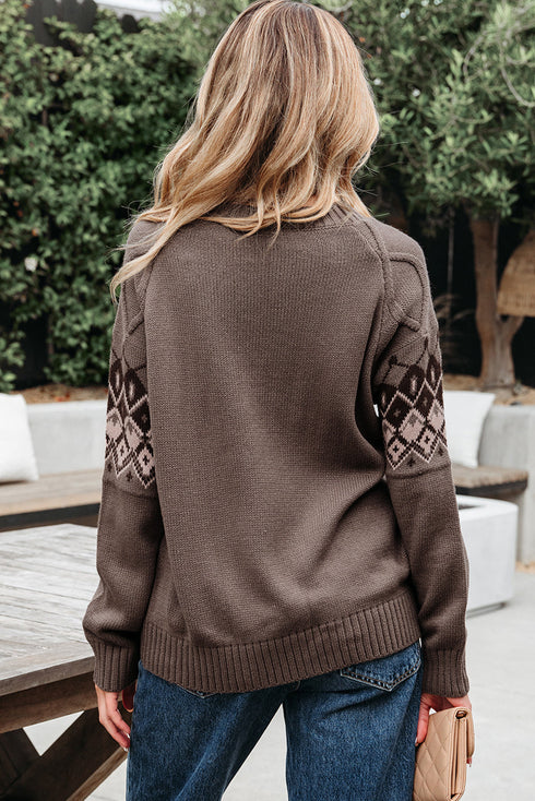 Geometric Fair Isle Mixed Texture Crew Neck Sweater