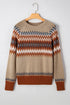 Geometric Fair Isle Pattern Crew Neck Sweater
