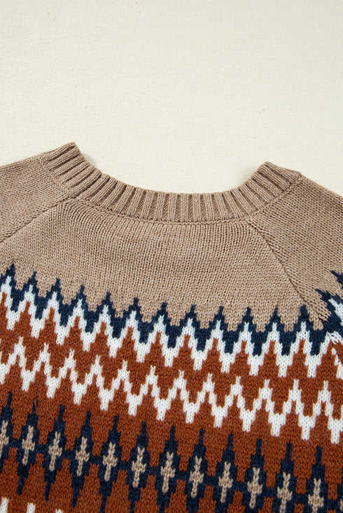 Geometric Fair Isle Pattern Crew Neck Sweater
