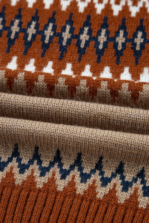 Geometric Fair Isle Pattern Crew Neck Sweater