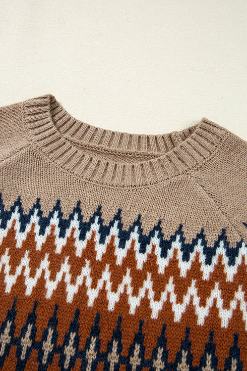 Geometric Fair Isle Pattern Crew Neck Sweater